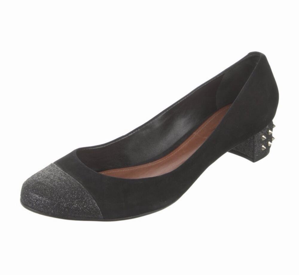 SCHUTZ Women’s Black Suede Chunky Heel Embellished Toe Studded Heel Size 11